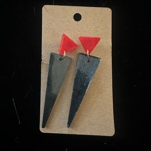 Geometric Red and Black Earrings